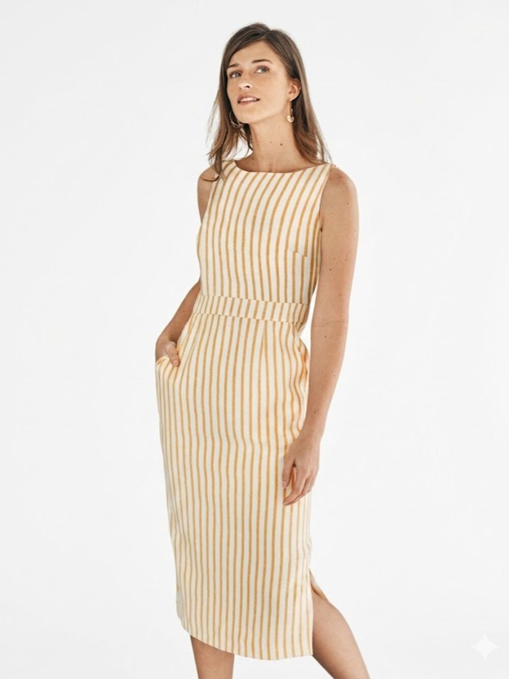 Boden Maggie Linen Blend Striped Midi Dress 6R